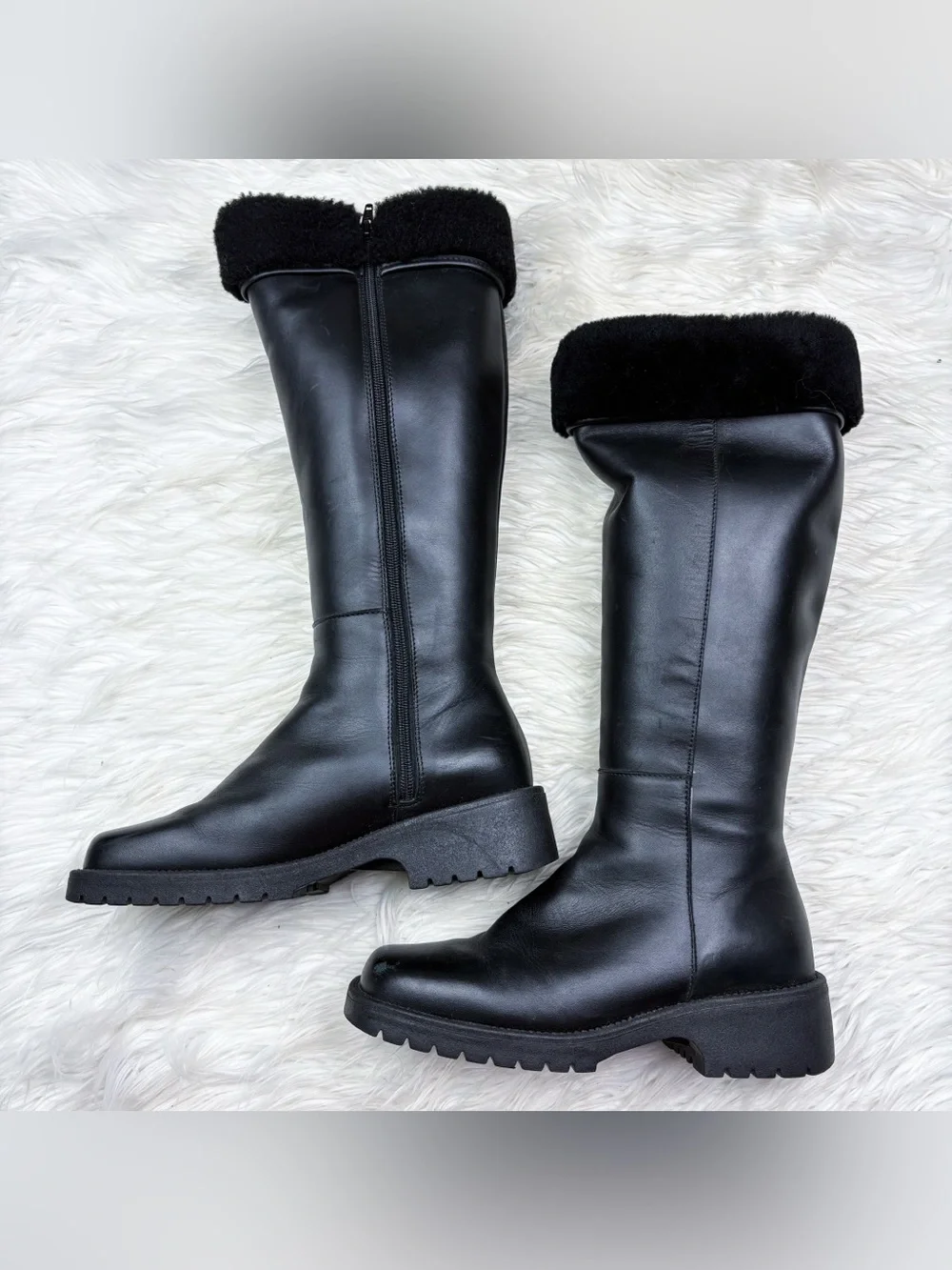 Canada Shearling Fleece Sherpa Lined Waterproof Leather Tall Winter Boots Black